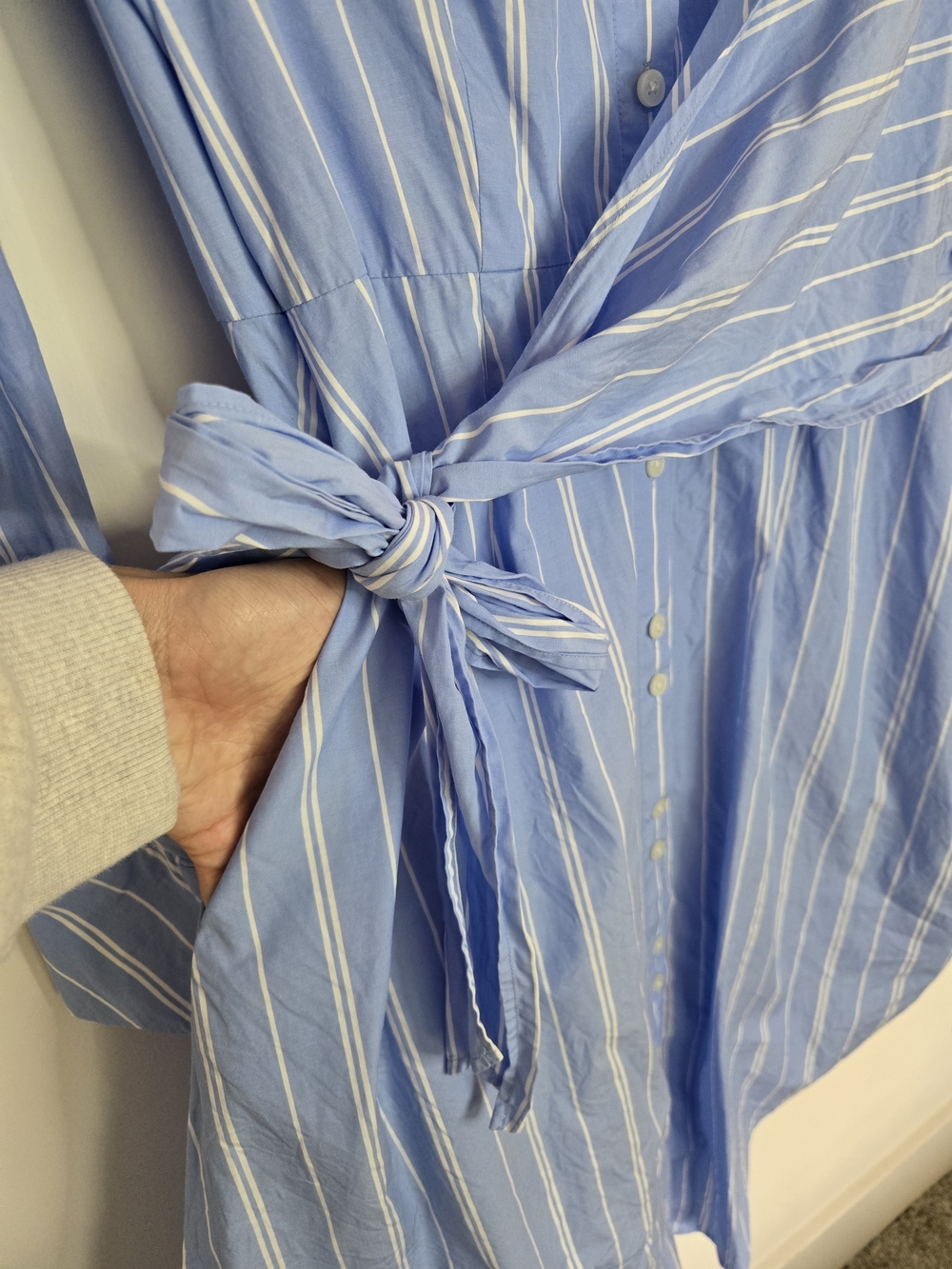 Jonathan Simkhai Blue and White Striped Tie-Waist Shirt Dress Asymeyrical M - Picture 8 of 8